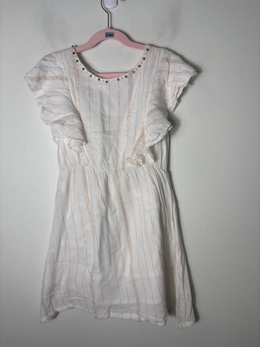 Girls Derhy Kids White Flutter Sleeve Cotton Dress Sz 8/10